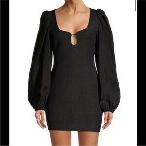 Significant Other Fara Blouson linen blend Sleeve Black Mini Dress sz 2